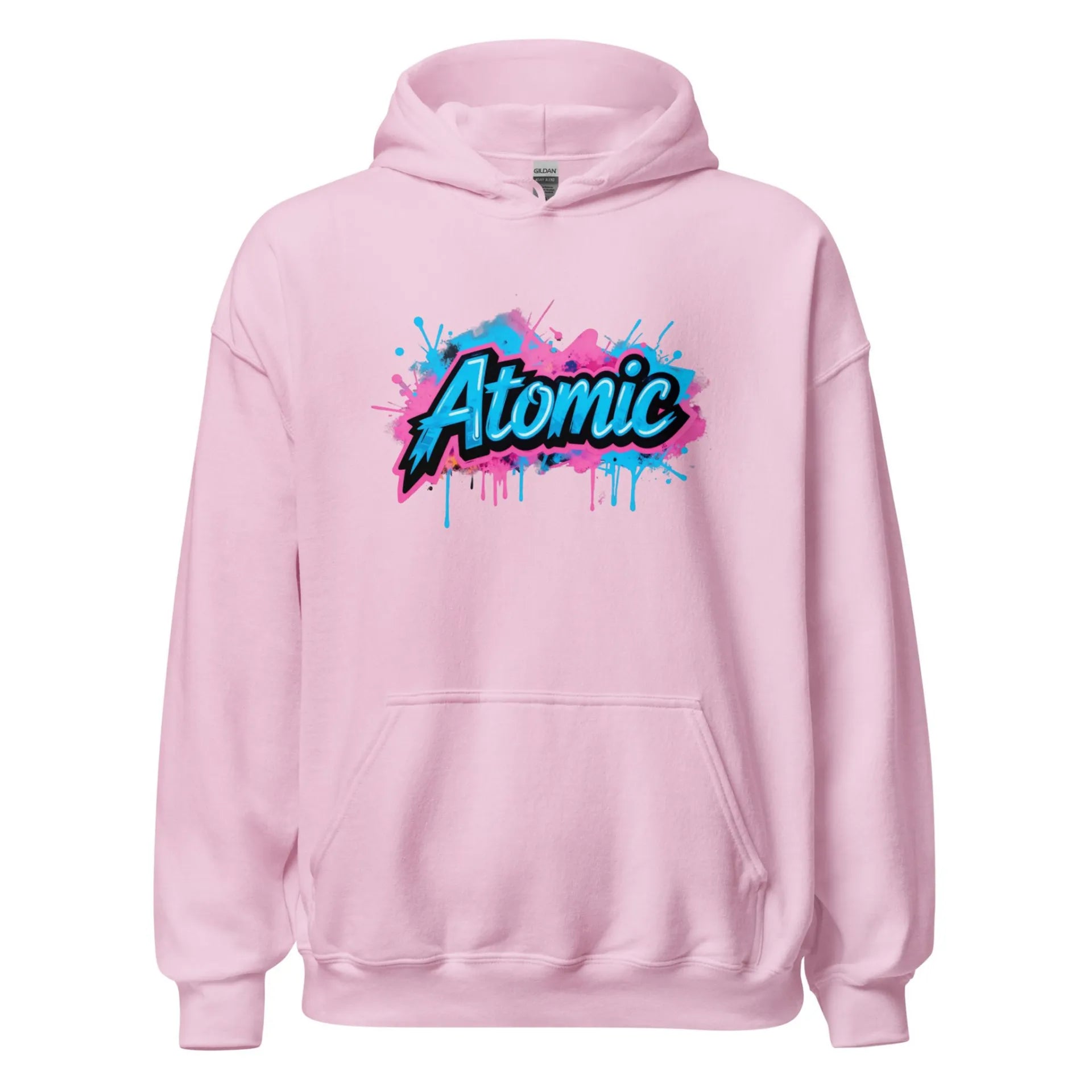 Al Hazzati Atomic hoodie baby pink 80s streetwear UK