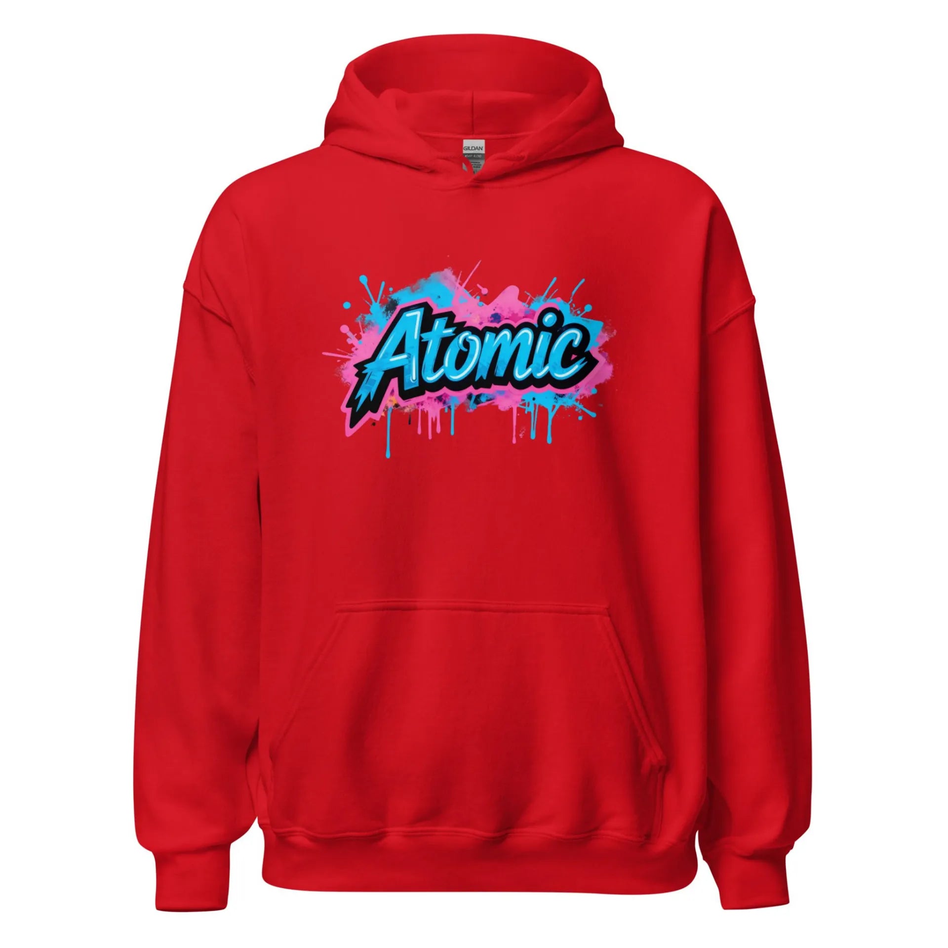 Al Hazzati Atomic hoodie fire red 80s streetwear UK