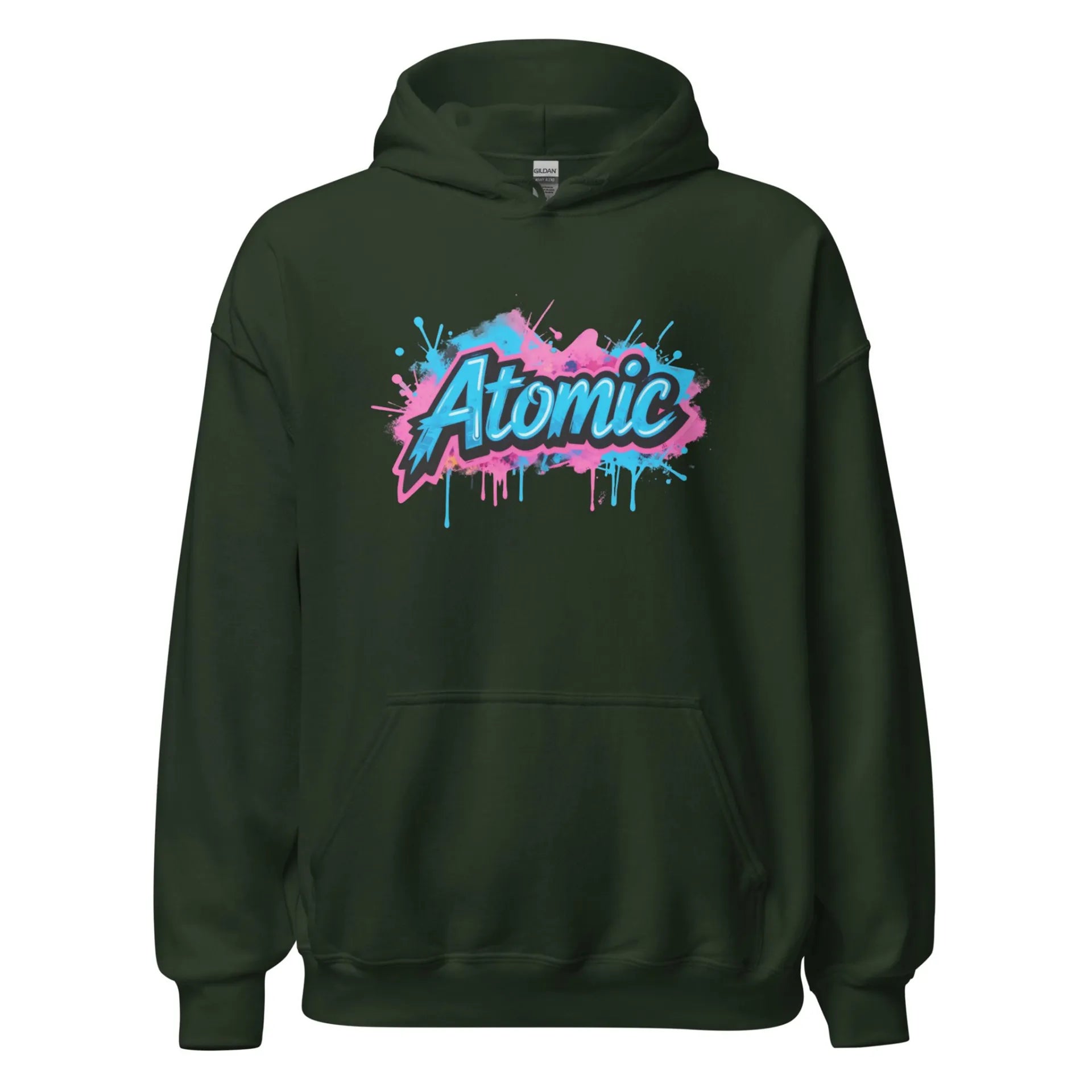 Al Hazzati Atomic hoodie forest green 80s streetwear UK