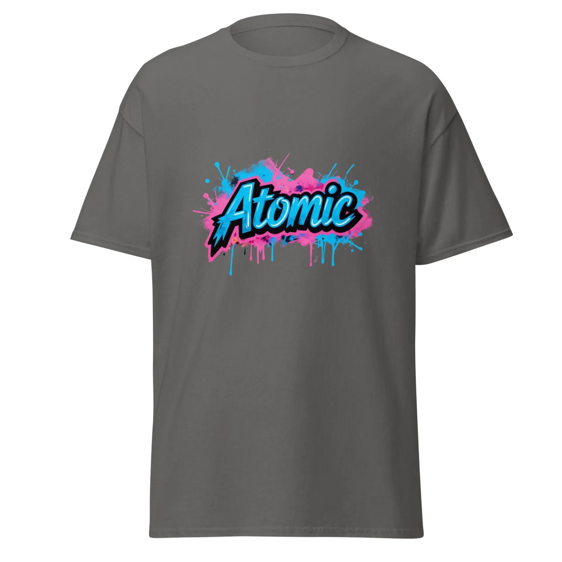 Al Hazzati UK streetwear Atomic charcoal t-shirt Graffiti front