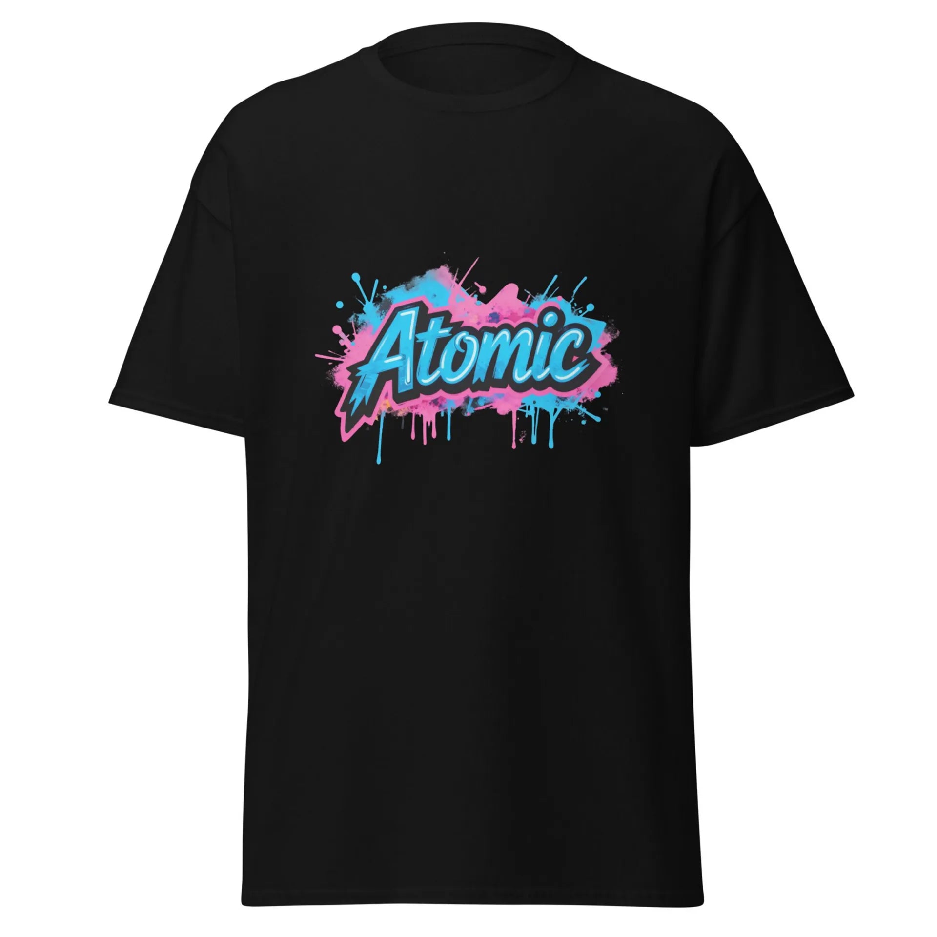 Al Hazzati UK streetwear Atomic jet black t-shirt Graffiti front