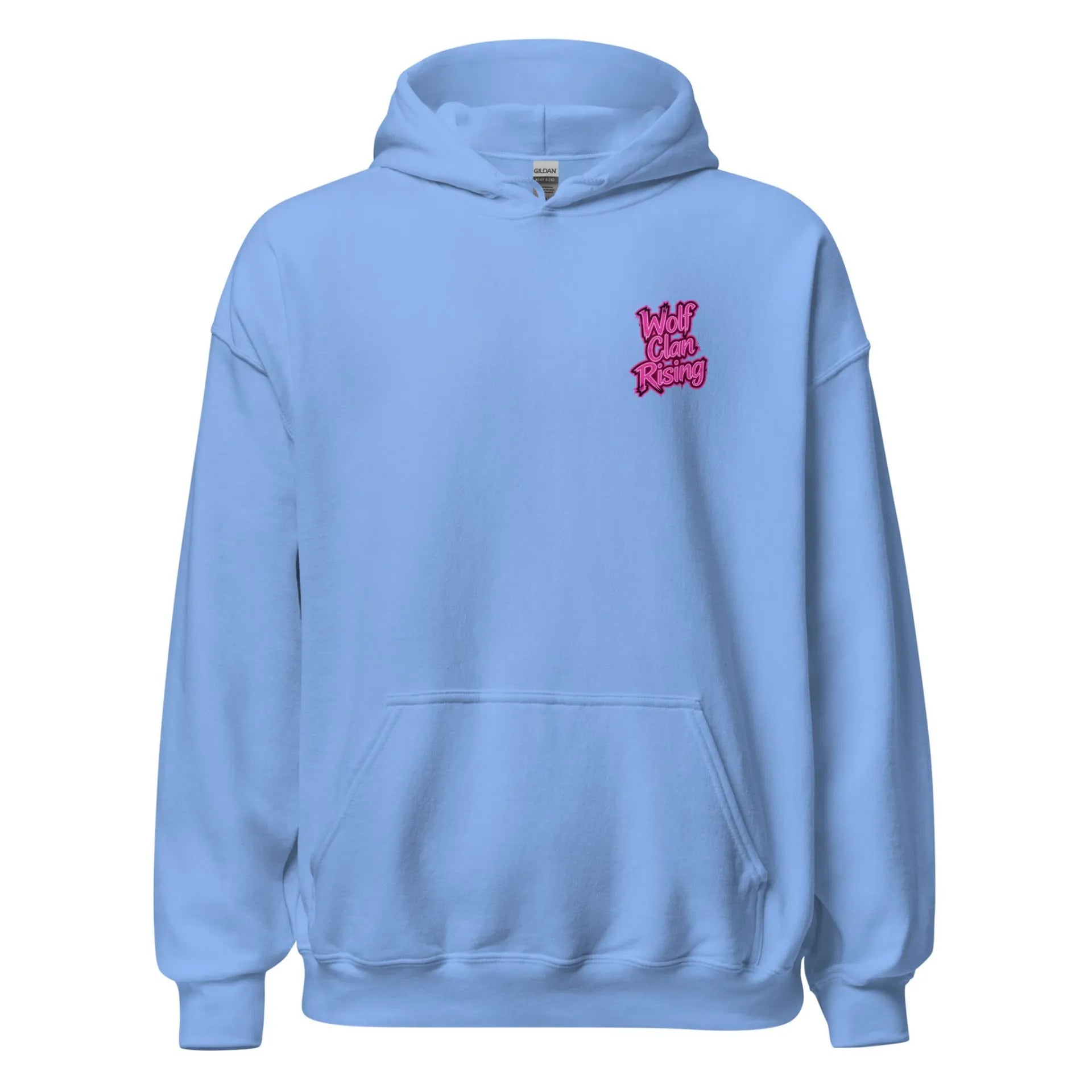 Al Hazzati UK streetwear Wolf Clan Rising cornflour blue hoodie Graffiti front