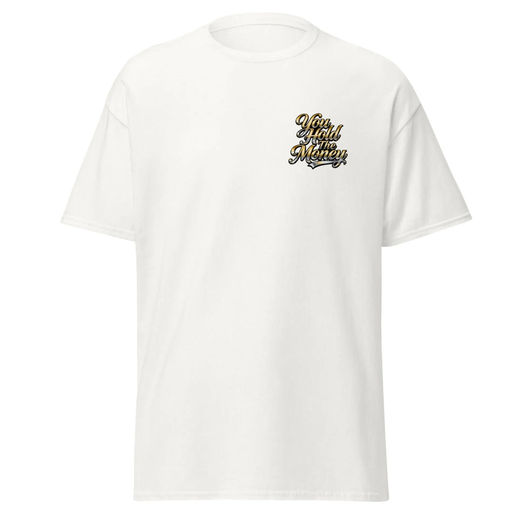 Al Hazzati UK streetwear you hold the money arctic white t-shirt New Romantic front