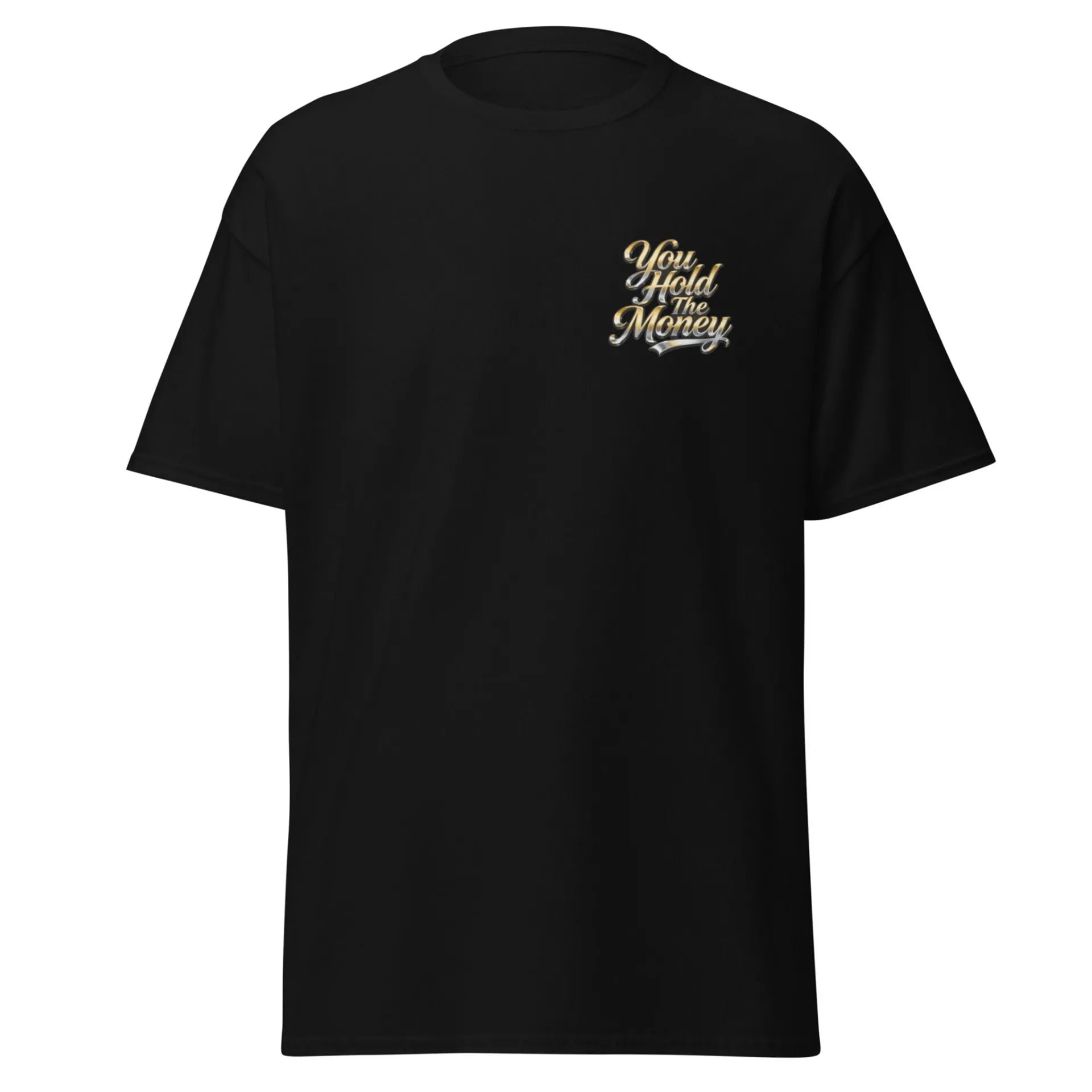 Al Hazzati UK streetwear you hold the money jet black t-shirt New Romantic front