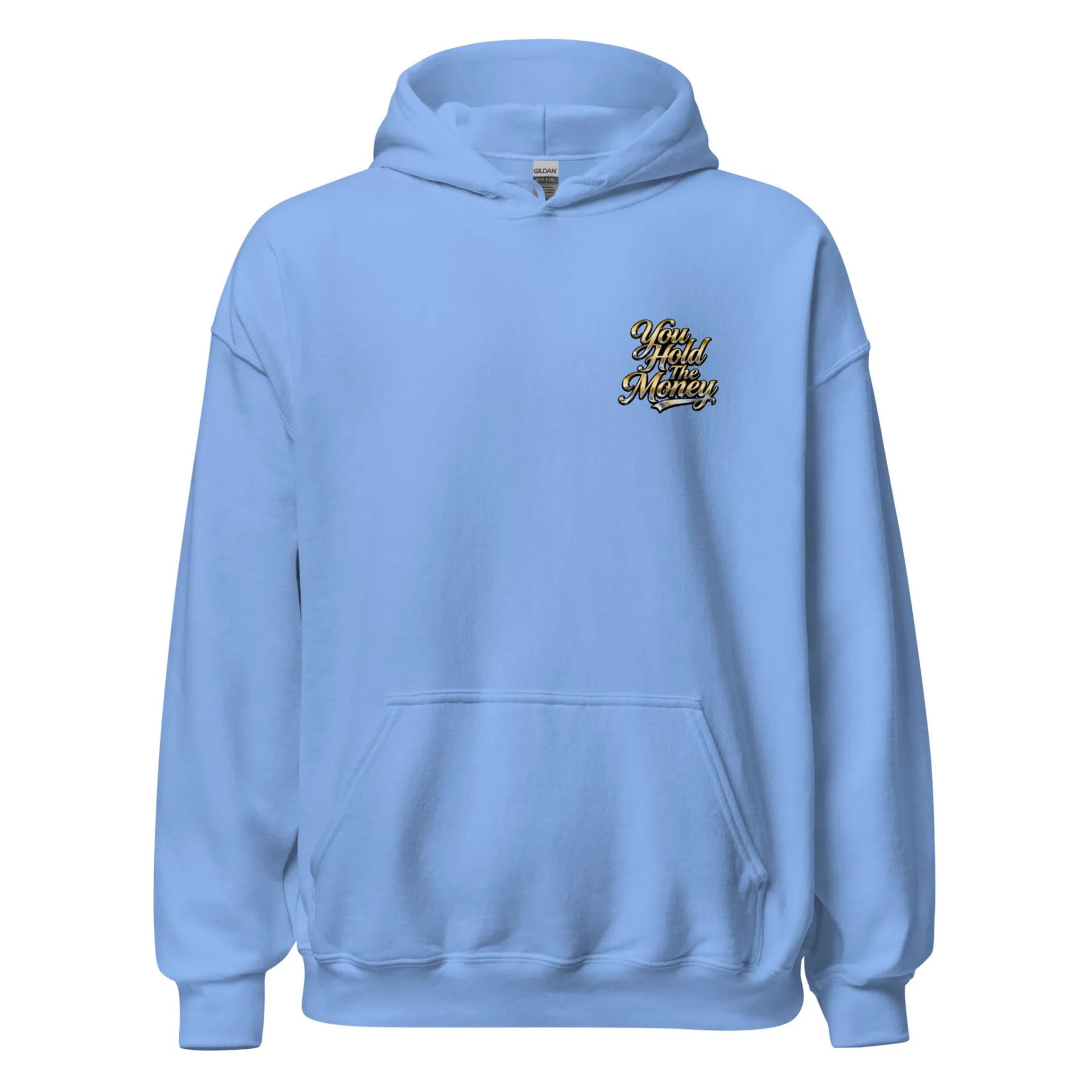 Al Hazzati You Hold The Money hoodie cornflour blue 80s streetwear UK