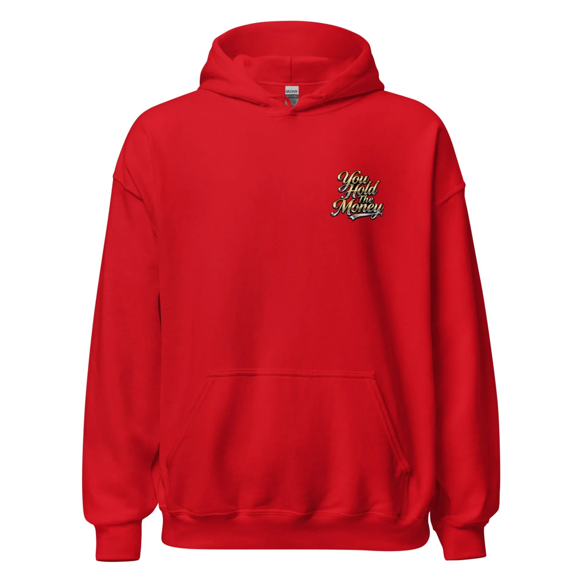 Al Hazzati You Hold The Money hoodie fire red 80s streetwear UK