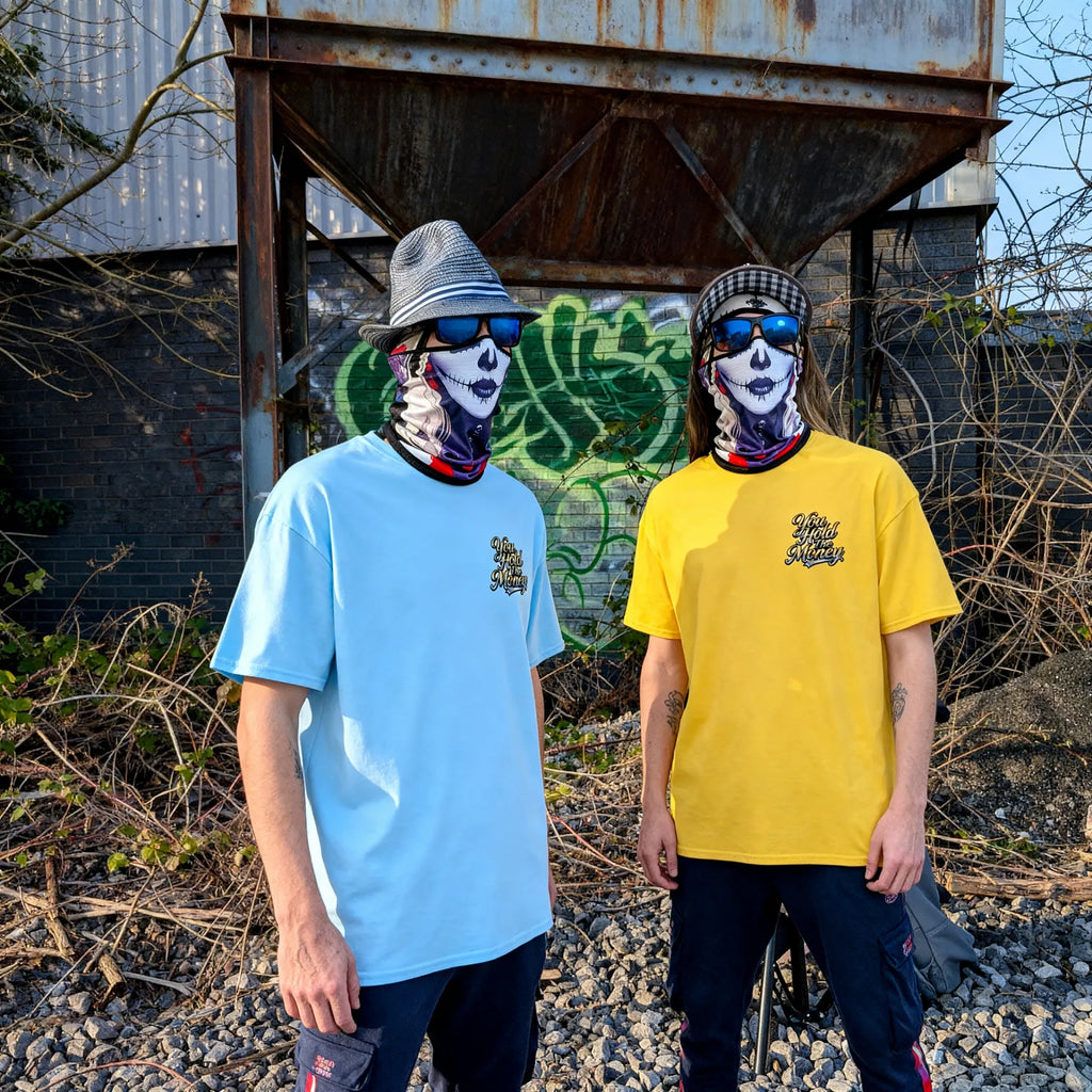 Sun Walkers wearing Al Hazzati You Hold The Money ᰔᩚ𝒟ℯ𝒶𝓇 New romantic t-shirts in Manchester graffiti location